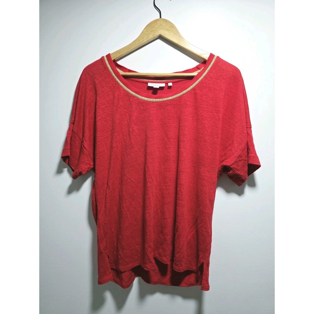 Chico's Women's Blouse 100% Linen Top Short Sleeves Red Size L